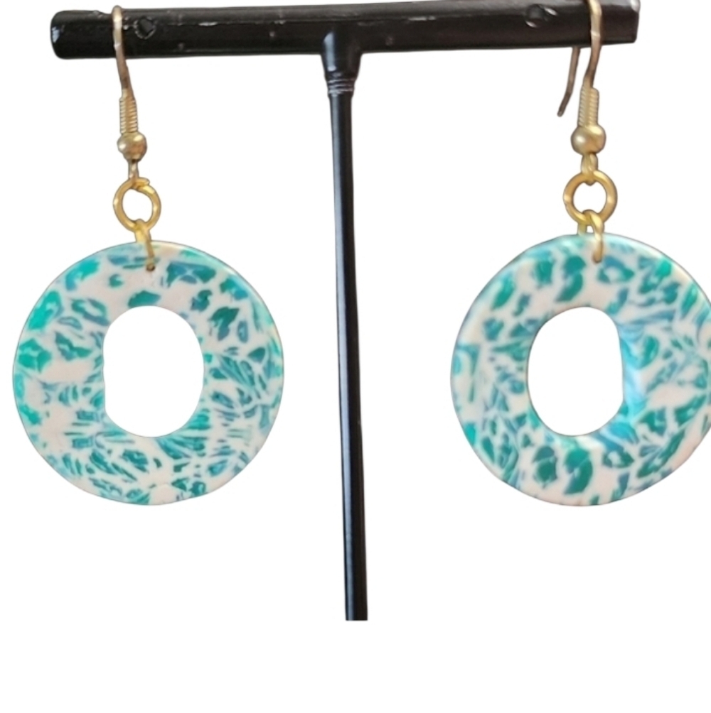 💥4 For $20💥Teal and White Circle Dangle Earrings